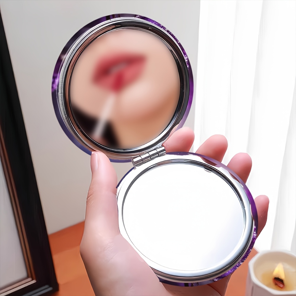 Purple Rose & Butterfly Round Mirror, Double-Sided